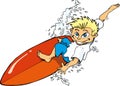Cartoon surfer boy riding a surf board Royalty Free Stock Photo