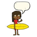 cartoon surfer girl with speech bubble Royalty Free Stock Photo