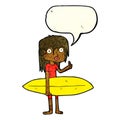 cartoon surfer girl with speech bubble Royalty Free Stock Photo