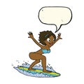 cartoon surfer girl with speech bubble Royalty Free Stock Photo