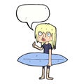 cartoon surfer girl with speech bubble Royalty Free Stock Photo