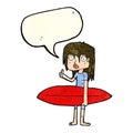 cartoon surfer girl with speech bubble Royalty Free Stock Photo