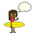 cartoon surfer girl with thought bubble Royalty Free Stock Photo