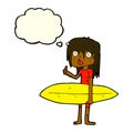 cartoon surfer girl with thought bubble Royalty Free Stock Photo