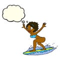 cartoon surfer girl with thought bubble Royalty Free Stock Photo