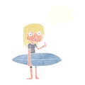 cartoon surfer girl with thought bubble Royalty Free Stock Photo