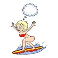 cartoon surfer girl with thought bubble Royalty Free Stock Photo