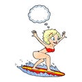 cartoon surfer girl with thought bubble Royalty Free Stock Photo