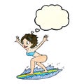 cartoon surfer girl with thought bubble Royalty Free Stock Photo