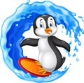 Cartoon surfing penguin