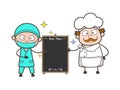 Cartoon Surgeon and Chef Presenting Diet Plan Chart Vector Illustration