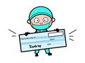 Cartoon Surgeon holding paycheck