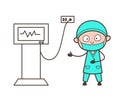 Cartoon Surgeon Presenting Ultrasound Machine Vector Illustration