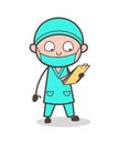 Cartoon Surgeon Reading Medical-Report Vector Illustration