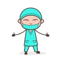 Cartoon Surgeon Showing Hands with Smiling Face Vector Illustration