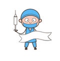 Cartoon Surgeon with Syringe and Ribbon Banner Vector Royalty Free Stock Photo