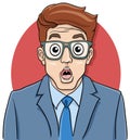 cartoon surprised young businessman in suit and glasses