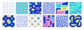 Cartoon surreal seamless patterns with emoji, arch, geometric, abstract shapes in trendy psychedelic weird style.