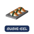 cartoon sushi-eel, japanese food vector isolated on white background Royalty Free Stock Photo