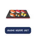 cartoon sushi nigiri set, japanese food vector isolated on white background Royalty Free Stock Photo