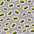 cartoon sushi-sea urchin, japanese food seamless pattern on colorful background