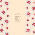 cartoon sushi-tuna, japanese food frame border background