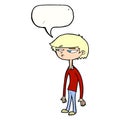 cartoon suspicious boy with speech bubble Royalty Free Stock Photo