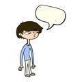 cartoon suspicious boy with speech bubble Royalty Free Stock Photo