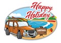 Cartoon SUV take a vacation on the beach