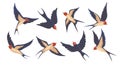 Cartoon swallow in flight set