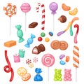 Cartoon sweet bonbon sweetmeats candy kids food sweets mega collection isolated on white background Royalty Free Stock Photo