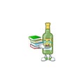 Cartoon sweet whiskey with character mascot student bring book