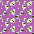 Cartoon sweet yellow bee summer worker bug hand drawn seamless pattern honey nature nector.