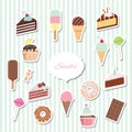 Cartoon sweets set - ice cream, donuts, cupcakes.