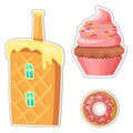 Cartoon Sweets Vector Stickers or Icons Set