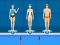 Cartoon Swimmer on the Starting Line Concept. Vector