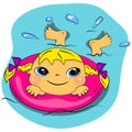 Cartoon swimming girl in sea.summer beach vacation