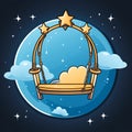 cartoon swing with clouds and stars in the background