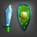 Cartoon sword and shield.