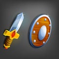Cartoon sword and shield.