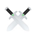 Cartoon swords with green gems in hilt on white