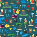 Cartoon Symbol Of Hawaii Seamless Pattern Background. Vector