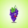 Cartoon Symbol purple grapes sending an air kiss. Cute smiling purple grapes icon isolated on green background