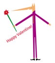 Cartoon symbolic dog in a purple suit with flowers in his hand and the inscription Ã¢â¬â Happy valentine.