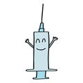 Cartoon Syringe. Hand drawn lines cartoon character. Concept of medicine, health, vaccines, hospitals. Vector illustration