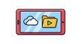 Cartoon tablet with cloud and folder icon on blue screen Royalty Free Stock Photo