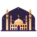 Cartoon Taj Mahal building in the night. Ramadan kareem card. Islamic religious holiday