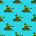 Cartoon tank and trooper pattern seamless. Childrens soldier background. Vector Texture. weapon attack ornament