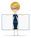 Cartoon teacher businesswoman in glasses holding