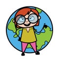 Cartoon Teacher with planet earth